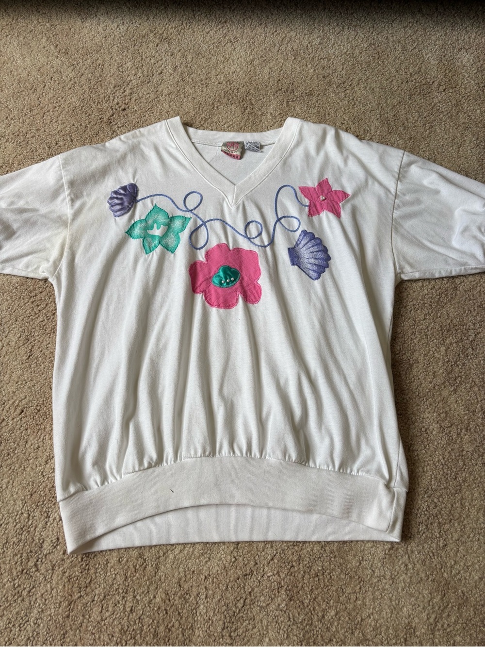 Vintage White Floral Embroidered V-Neck Top